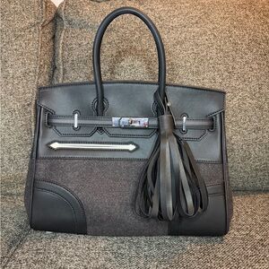 Elegant Black and Gray Handbag/Satchel